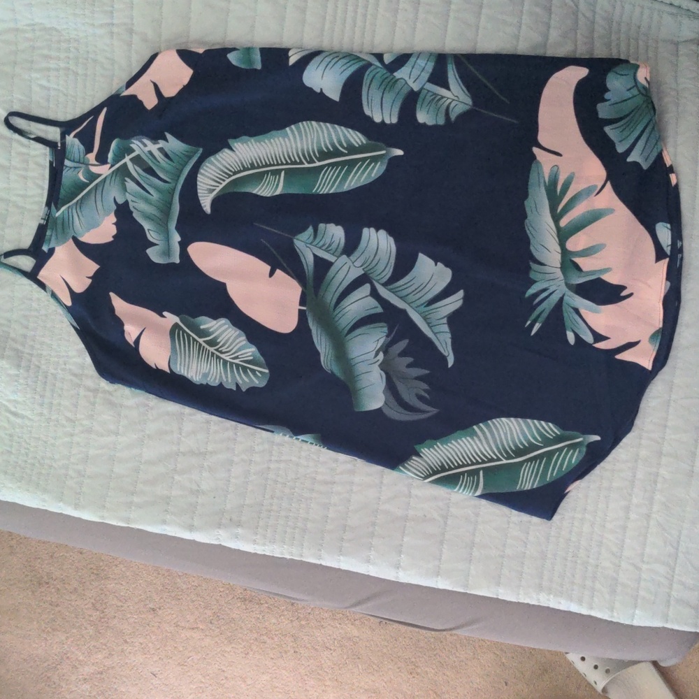EUC✨ medium high neck blue tropical print spaghetti strap dress - Picture 7 of 13